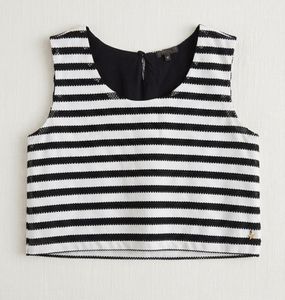 Black &amp; White Striped Mesh Crop Top – Sleeveless B