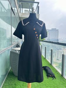 Chic Black A-Line Dress with Sailor Collar