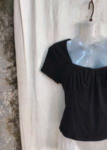 Chic Black Ruched Square Neck Top