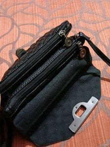 Black Soft Leather Sling Bag Double Pocket 🖤✨