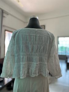 White Smocked Square Neck Top