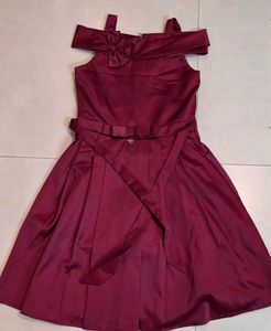 Girls' Maroon Off-Shoulder Party Dress