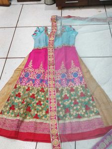 Pink &amp; Blue Embroidered Kurta Set