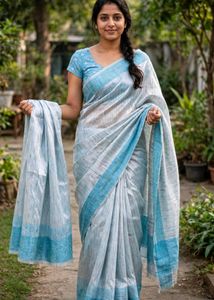 Elegant sky Blue Striped Saree with blouse