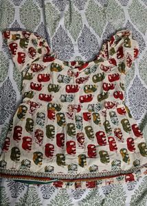 Cute Elephant Print Kurta Top