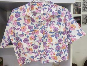 Floral Print Button-Up Crop shirt