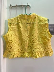 Vibrant Yellow Eyelet Crop Top