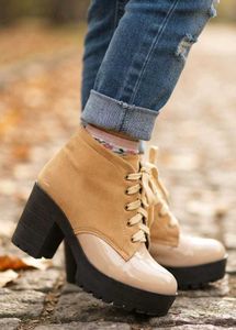 Stylish Tan Suede &amp; Patent Chunky Boots