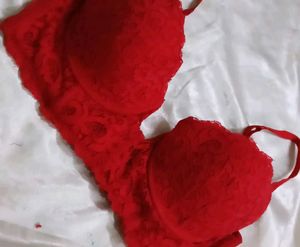 Lace Trimmed Red Bra