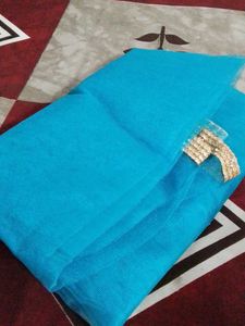 Teal Net Dupatta with Gold Detail