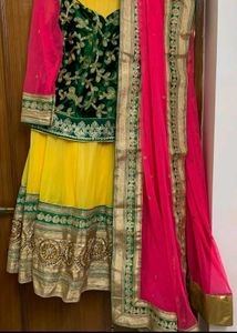 Trending Yellow &amp; Green Embroidered Lehenga Choli
