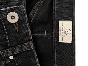 Black Denim Flounce Skirt with Frayed Hem