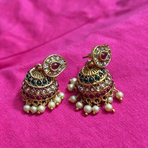 Traditional Premium Matte Finish Kundan Jhumka Ear