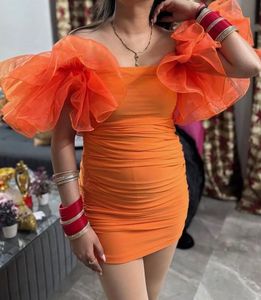 Vibrant Orange Ruched Off-Shoulder Dress