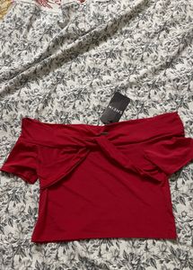 Red Off-Shoulder Twist Top