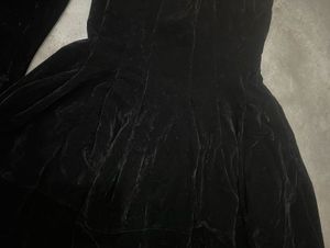 Elegant Black Velvet Midi Dress and Matching Scarf