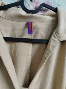 Long Sleeve Beige Linen Dress