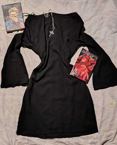 Chic Black Bell Sleeve Mini Dress