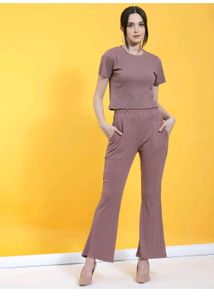 Women Mauve Drop Needle Rib Knit Co-ord