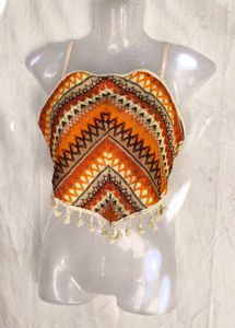 14145. Boho Print Halter Neck Crop Top