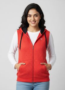 Cute Girl Red Sleeveless Hoodie
