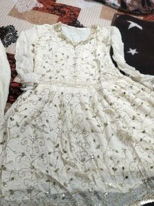 White Embellished  Frock Gharara