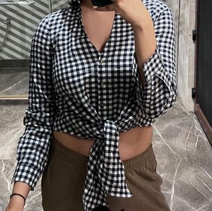 Black & White Gingham Tie Shirt Short