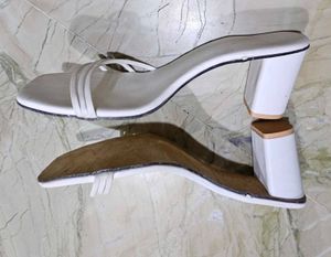 Chic White Square Toe Block Heels