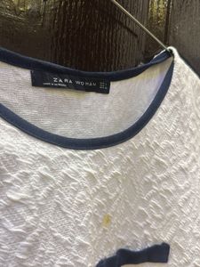 ZARA Woman Textured Top with Navy Trim