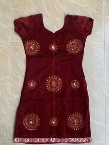 Maroon Embroidered Kurta