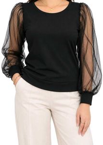Chic Black Top with Sheer Sleeves