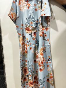 Light Blue Floral Print Dress with waist belt