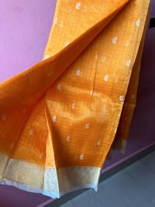 Bright Orange Tissue Silk Saree