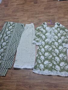 Olive Floral Print Salwar Kameez