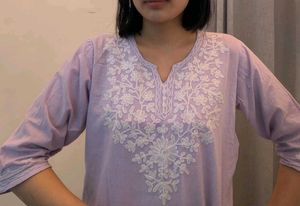 Embroidered Lavender Cotton Kurta