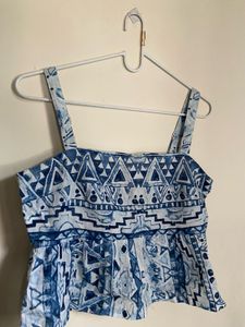 Blue Geometric Print Peplum Top