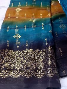 trending multi colour saree with mirror work blous