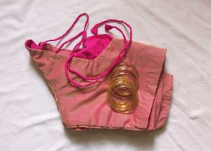 Pink Silk and net Blouse + navy blue blous