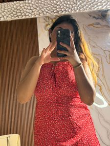 Red Smocked Mini Dress