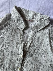 White Polka Ruffled Halfsleeve Baggy Shirt
