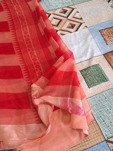 chiffon lehriya saree red peach