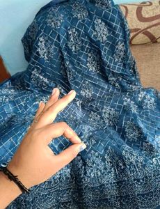 Blue Net Semi Stitched Lehenga