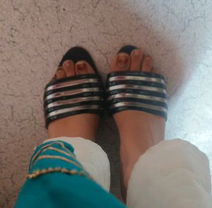 New Black And Silver Strip Low Heel