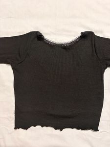 Cute Black Lace Trim Crop Top