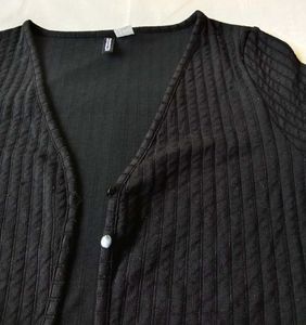 Black Ribbed Button-Up Cardigan