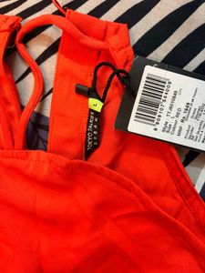 Vibrant Orange Halter Neck Midi Dress