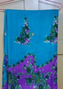 Teal Blue saree with purple paisley border