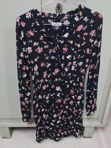 Black Floral Print Mini Dress