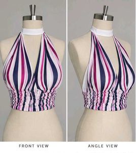 Cute pink striped halter neck crop top