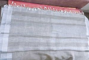 Jacquard Linen Cotton Saree With Chit Pallu